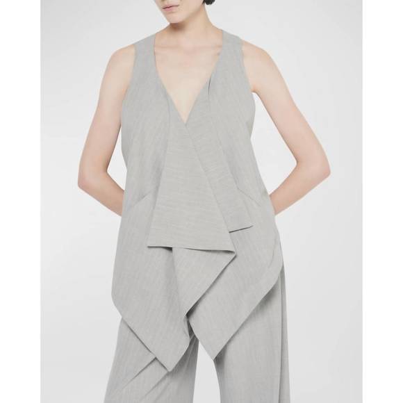 NEW AS BY DF luxembourg twill vest in gray pinstripe - Picture 1 of 3
